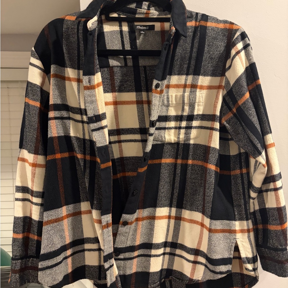 Madewell Black and Cream Plaid Flannel Shirt
